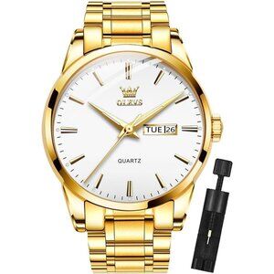 Olevs Men's Gold With White Dail Stainless Steel with Luminous Stylish Watch